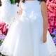 Flower Girl  Dress Communion Dress WHITE  Sequin Double Mesh Wedding, Communion  Girls Toddler Flower Girl  Dress (ets0155wt)