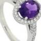 Purple Amethyst and Diamond Engagement Ring, Palladium Ring with Meteorite inlay