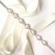 Teardrop Pearl Bridal Belt Sash or Headband - White Ivory Silver Satin Ribbon - Rhinestone Belt - Crystal Wedding Dress Belt - Extra Long
