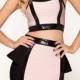 Drain The Waist Strap Pink Black Sequined Two-piece Bandage Dress