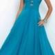 Fashion Cheap Scoop Neck Cutouts Ruched Lagoon Beaded Chiffon Evening Gown