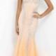 Fashion Cheap Sexy Tangerine Beaded Straps Open Back Fitted Evening Gown