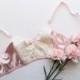 Satin and Sequin Boudoir Soft Bra "Astrid" Pink and White Opalescent Handmade Lingerie