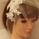 Birdcage veil,Wedding Bridal hairpiece, White,Ivory Vintage inspired bridal accessory Busher veil w lace fascinator,crystal Rhinestone,pearl