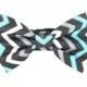 Aqua Grey Chevron Bow Tie Dog Collar Set/ Dog Collar and Bow Tie: Chilled Chevron
