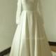 Ivory Modest  A line Vintage lace satin Wedding dress with long sleevs