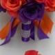 Wedding  Silk Flower Bridal Bouquet Purple Orange Roses  Bride's bouquet  Groom's Boutonniere