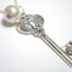 Skeleton Key Necklace, Pearl, Vintage Inspired, Silver, Bridal Jewelry, Bridesmaid, Wedding