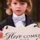 Two Sided Here Comes the Bride / and they lived Happily Ever After Wedding Sign, Off White Cottage Chic Flower Girl / Ring Bearer Sign