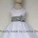 Flower Girl Dresses - WHITE with Gray Grey (FRBP) - Easter Wedding Communion Bridesmaid - Toddler Baby Infant Girl Dresses