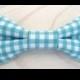 Newborn, Infant/Toddler, Youth bowties - Aqua Riley Blake gingham checkered bowtie, wedding birthday photo prop father son sibling sets