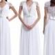Cap Sleeves Lace Chiffon Wedding Dress, V-neck See Through Back Bridal Wedding Dress
