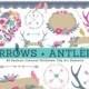 Wildflower Clipart Antlers, Arrows, Branches, Birds, Wreaths, Banners + Bouquets. Hand Drawn Floral Digital Illustration. Wedding clipart.