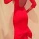 Backless 3/4 Sleeves Big Bow Accent Floor Length Red Evening Dress