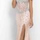 Top Cheap 2015 Corset Style Beaded Lace Side Slit Coral Pink Nude Prom Dress