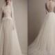 Cheap Champagne Mermaid Wedding Dresses Long Sleeve Lace Color Beads Tulle Sweep Train 2015 Spring Bridal Gowns Vestido De Novia Illusion Online with $146.75/Piece on Hjklp88's Store 