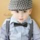 Boy's Houndstooth Wedding 3 Piece set - Grey/Black Hat with Grey suspenders and Bow Tie (your choice) Fits boys 3-7 years old