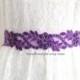 Purple Squins and Beaded Embroidery Flower Sash, Bridal Sash, Bridesmaid Sash, Purple Headband -SH-43