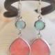 Coral Pink Teardrop and Aqua Jewel Dangle Earrings in Silver. Fashion Earrings. Bridesmaid Earrings. Drop Earrings.