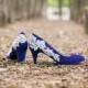 Wedding Shoes  - Blue Wedding Heels, Bridal Shoes, Blue Heels with Ivory Lace. US Size 6