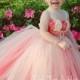 Ivory and Coral Flower girl dress- Lace and ivory flower girl dress-Vintage inspired flower girl dress