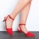 Sale 30% off Red ankle strap heel sandals - kitten heel red wedding shoes - Handmade by ImeldaShoes