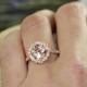 Vintage Floral Morganite Engagement Ring in 14k Rose Gold Milgrain Diamond Wedding Band 8x8mm Cushion Morganite Ring (Custom Made Ring ok)