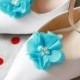 Blue Chiffon Flower Rhinestones Beaded Shoe Clips - Wedding Shoes Bridal Couture Engagement Party Bride Bridesmaid - Something Blue