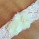 Blush Lace Garter with ivory flowers - Wedding Garter - Prom Garter - Lingerie Shower - Bridal Shower - GIFT -BEST SELLER