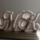 Wedding Cake Topper & Display Two Letter  Monogram Custom Vintage Pearl and Champagne Lace for Vintage or Rustic Weddings