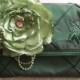 Handmade~Clutch~Handbag~Hand Cut Satin Rose, Green, Embroidered, Handbag, Purse, Wedding,Bridesmaid,Bridal, Satin, Pearls