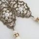 Pearl Bridal earrings, Crystal wedding earrings, Vintage style earrings, Wedding jewelry, Swarovski crystal earrings, Antique brass