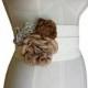 Ivory Floral Rustic Wedding Dress Belt, Leather Flower Corset Belt, small medium 25.5 - 32" waists