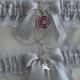 Firefighter Wedding Garter Set Rhinestone Heart Charms Maltese Cross Charm Handmade White Silver Gray Garters