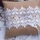 Natural Burlap/Hessian Ring Bearer Pillow/Cushion with White Guipure Lace