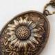 Locket, Jewelry Gift,Sunflower Brass Locket, locket necklace,photo locket,brass oval locket,brass locket,Wedding Necklace