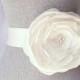 Ivory Satin Flower Bridal Sash, Ivory Bridal Belt, Ivory Wedding Belt