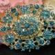 Blue Crystal Gold Rhinestone Brooch - Wedding Jewelry - Wedding Brooch Pin Accessories - Brooch Bouquet - Bridal Brooch Sash Pin 60mm 257198