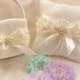 Ivory Wedding Ring Pillow and Flower Girl Basket Set Shabby Chic Vintage Ivory and Cream Custom Colors too