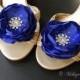 Wedding Hair Flowers,  Shoe Clips, Sash Flowers, Sash Accessory 2 Piece Set - Royal Blue Petals