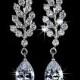 White gold plated round, teardrop Cubic Zirconia branch bridal earrings, AE0010