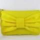 SUPER SALE - Yellow Bow Clutch - Bridal Clutch, Bridesmaid Gift, Bridesmaid Wristlet, Wedding Gift,Cosmetic Bag,Zipper Pouch - Made To Order