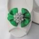 Handmade bow shoe clips with rhinestone center bridal shoe clips wedding accessories in emerald green
