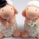 White Sheep Couple, Custom Wedding Cake Topper,  Personalized Figurines, Made To Order