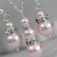 CHOOSE YOUR COLORS Swarovski Light Pink  Pearl Necklace and Earring Set, Pink Bridesmaid Jewelry Set