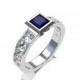 Blue sapphire engagement ring, princess cut sapphire, white gold, white sapphire, bezel, unique, solitaire engagement ring, blue, wedding