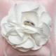Wedding ring pillow white bloom on pink satin ring pillow