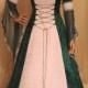 celtic wedding dress, medieval dress, handfasting dress, renaissance wedding dress, green wedding dress,  scottish widow hood, custom made