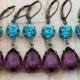 Purple Wedding Jewelry Teal Peacock Wedding Earrings Set of 8 Pairs Bridesmaids Gift Amethyst Bridesmaids Turquoise - Clip ons available