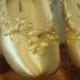 Wedding Flats Ivory-Gold Shoes Satin Appliques pearls sequins crystals